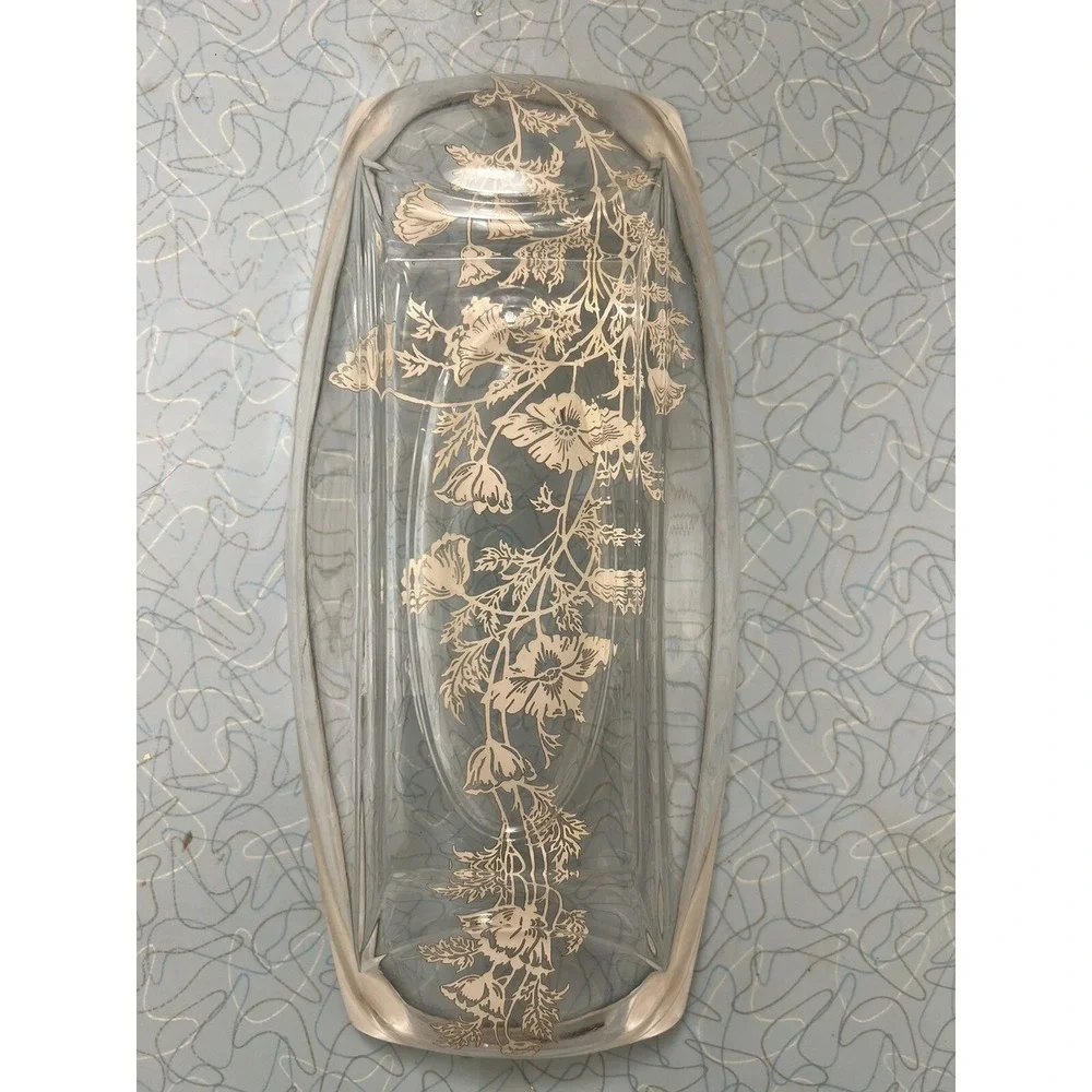 Vintage‎ Silver City Flanders Poppy Overlay Relish Jewelry Dish Tray Glass Retro